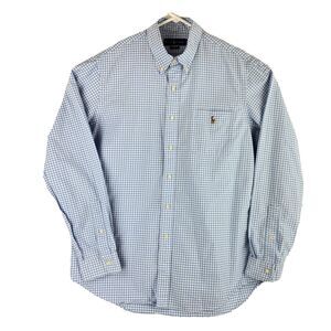 Ralph Lauren Shirt Men's Large Blue Twill Plaid Classic Fit Preppy Flesh Pony